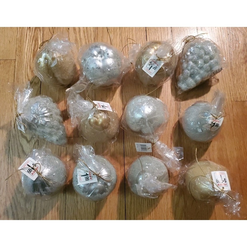 Vtg 90s Silver and Gold Beaded Fruit Candles Lot of 12 Decorative Holiday Accent